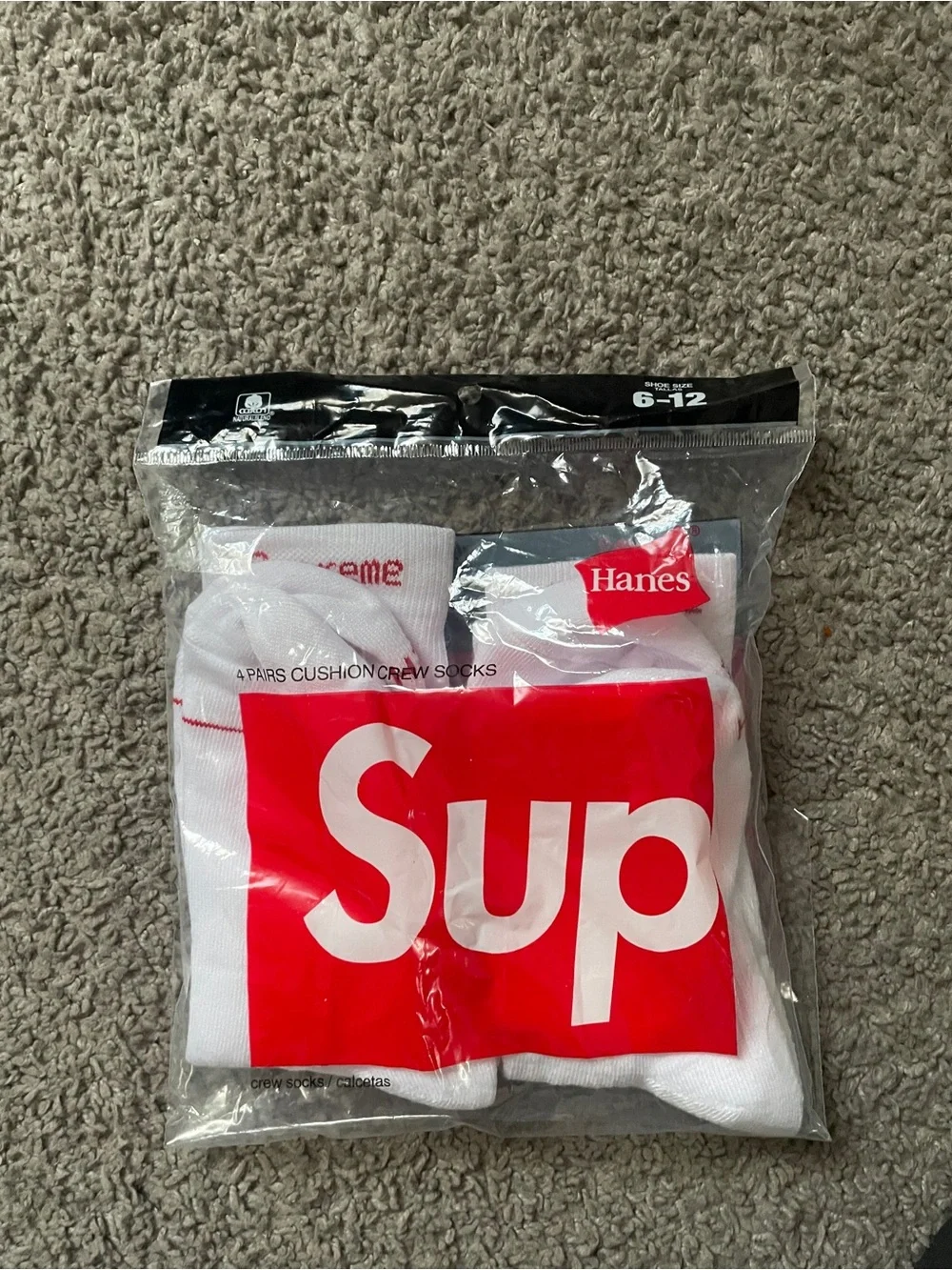 Hanes White Crew Socks with Red Graphic Pack